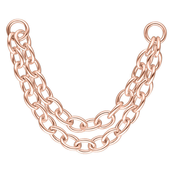 Cadena doble para piercing de oro rosa, 30 mm de largo, sobre fondo blanco