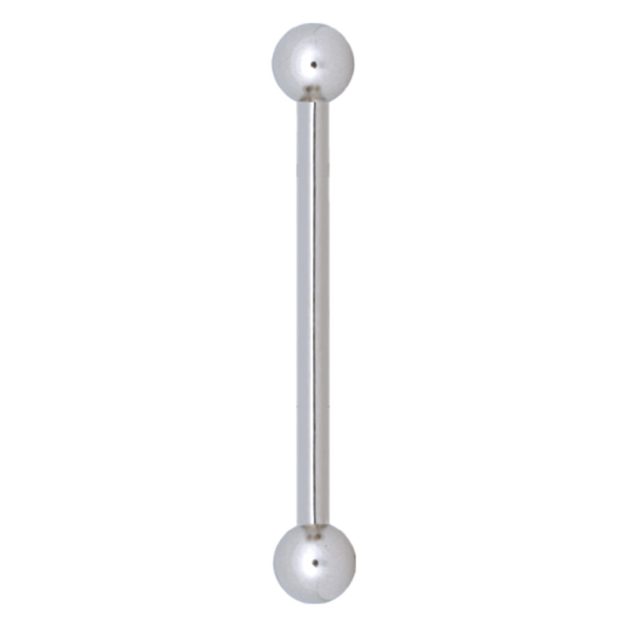 Rattle Barbell argento con due sfere su sfondo bianco