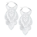 Orecchini Mandala Leaf in acciaio inox argentato su sfondo bianco