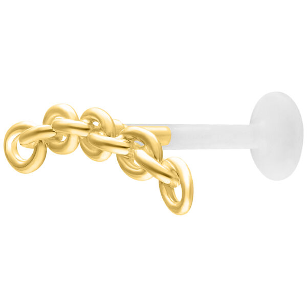 Labret d'oro con catena su sfondo bianco, 5,0 mm