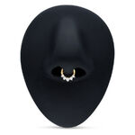 Clicker de septum dorado con cristales claros sobre fondo negro