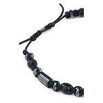 Braccialetto nero unisex in nylon con perline di pietra su sfondo bianco