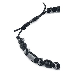Schwarzes Armband mit Nylon und Stein Unisex schwarzes Armband aus Nylon mit Steinperlen auf weißem Hintergrund