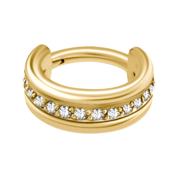 Anello piercing placcato oro con pietre scintillanti, 7mm di diametro interno