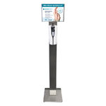Supporto in acciaio inox con dispenser di disinfettante e pannello informativo