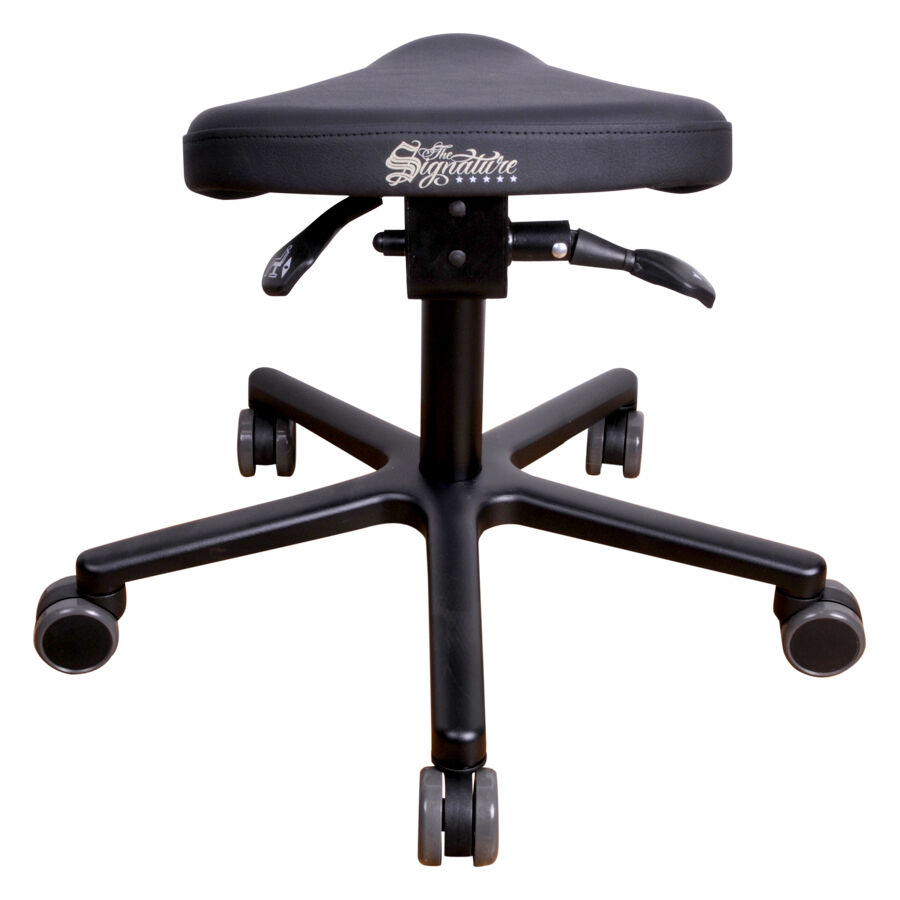 Silla de trabajo T4 Gentleman negra de cuero sintético con ruedas, vista frontal