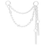 Catena piercing argento, 20mm, con sfere e ciondoli su sfondo bianco