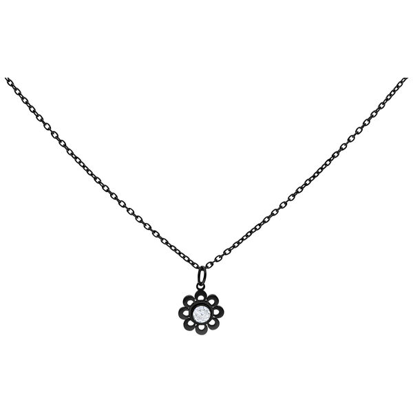 Crystal Flower Necklace - Black Metal