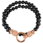 Schwarzes Armband aus Holzperlen, roségoldene Schließe, 190 mm