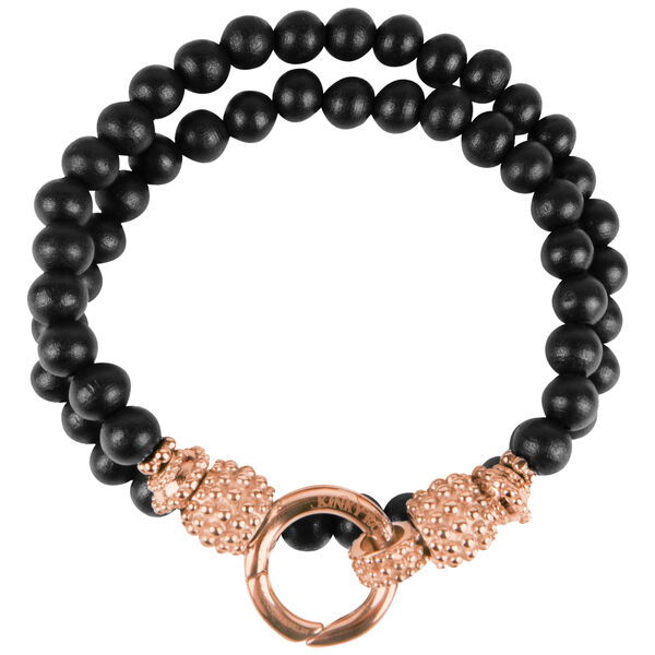 Pulsera negra de cuentas de madera, cierre de oro rosa, 190 mm