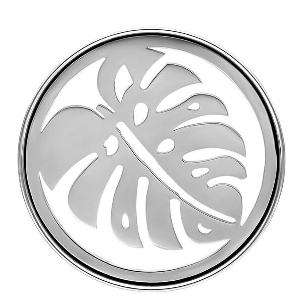 Runder silberner Tunnel mit Monstera-Blatt-Design auf weißem Hintergrund