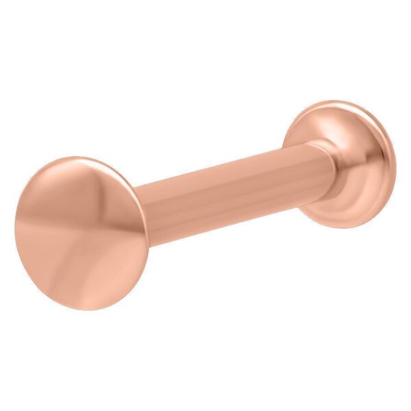 Roségoldenes Labret Piercing aus Titan mit 1,2 mm Stärke und 3,0 mm Kugel auf weißem Hintergrund