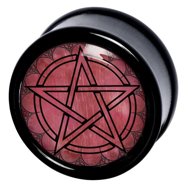 Schwarzer Sinner Plug mit rotem Pentagramm-Design auf weißem Hintergrund