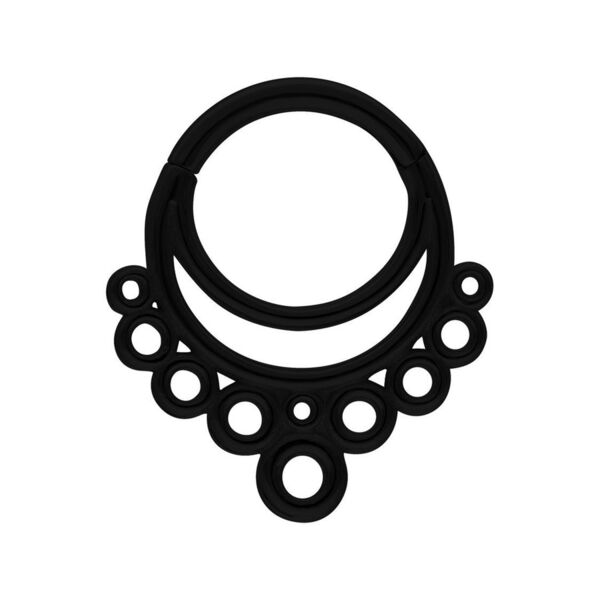Clicker Septum nero con design a bolle in acciaio chirurgico su sfondo bianco