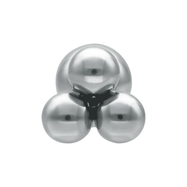 Triplets Barbell plateado con tres esferas sobre fondo blanco