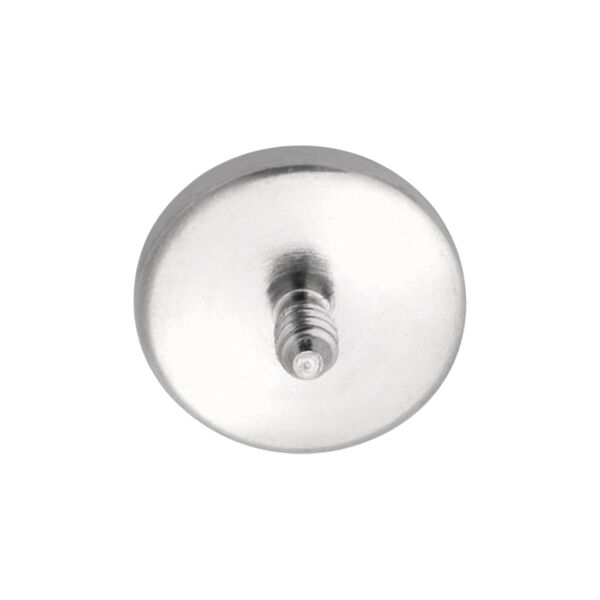 Disco Micro de Titanio Plateado para Piercing con rosca externa sobre fondo blanco