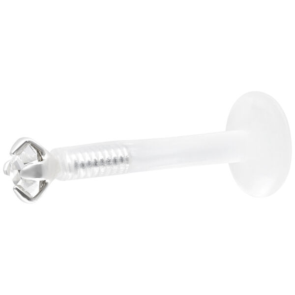 Labret de cristal claro con Push Fit sobre fondo blanco