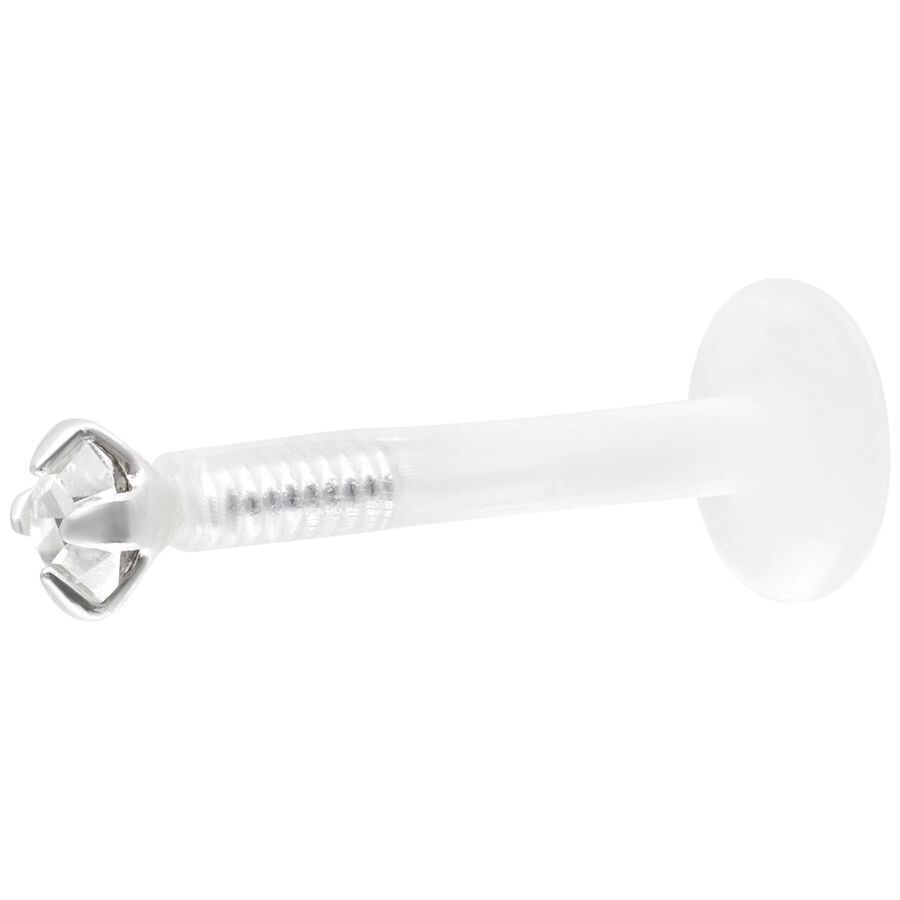 Labret de cristal claro con Push Fit sobre fondo blanco