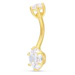 Bananabell in oro 18K con due cristalli chiari su sfondo bianco
