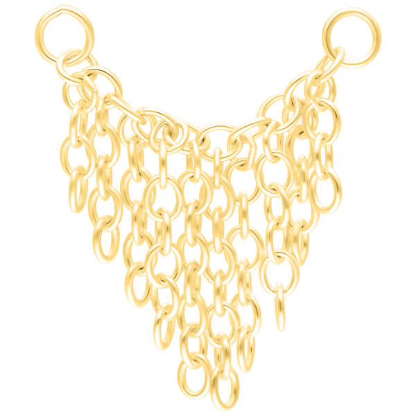 Goldene Tassle Piercingkette mit 20mm Länge auf weißem Hintergrund