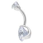 Piercing Bananabell plateado con grandes cristales claros sobre fondo blanco