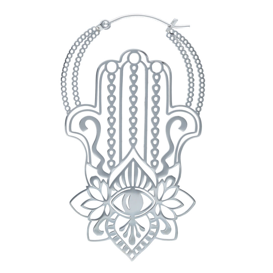 Aros Khamsa plateados con diseño de Hamsa delicado y cierre de clic