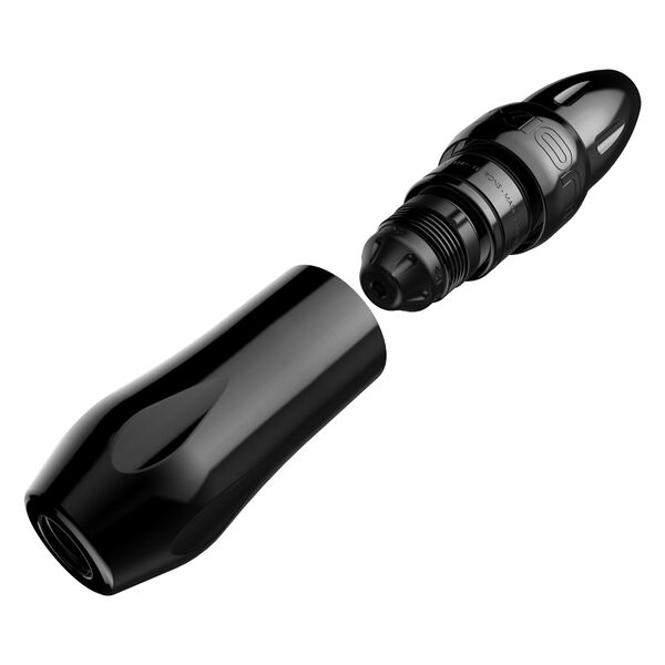 Máquina de tatuaje Xion Rotary negra de FK Irons sobre fondo blanco
