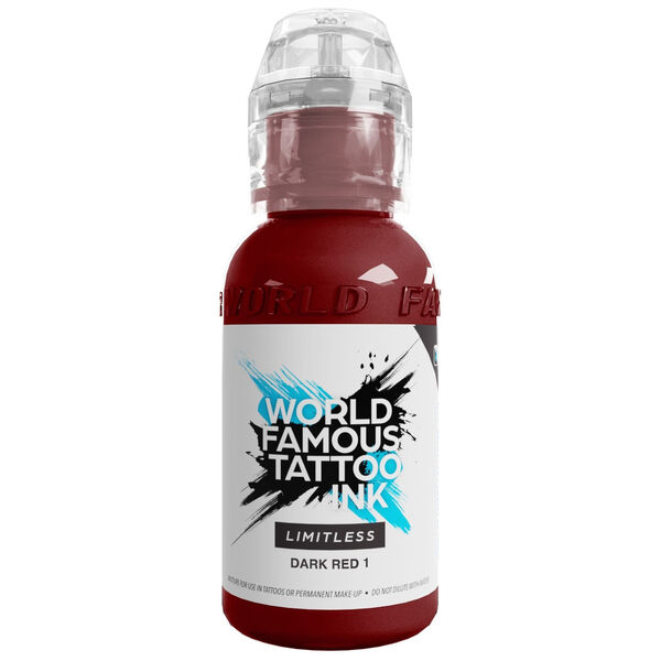Inchiostro rosso World Famous Ink in flacone da 30 ml su sfondo bianco