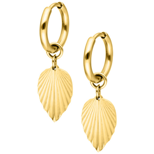 Riffled Leaf Hoops Pair - Golden Metal