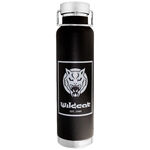 Schwarze Vakuum Isolierflasche mit Wildcat Logo auf weißem Hintergrund