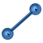 Barbell blu scuro con due estremità sferiche su sfondo bianco