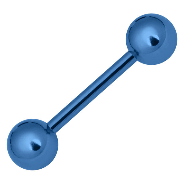 Barbell blu scuro con due estremità sferiche su sfondo bianco