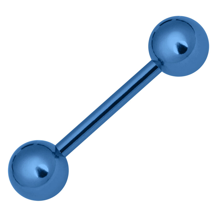 Barbell blu scuro con due estremità sferiche su sfondo bianco
