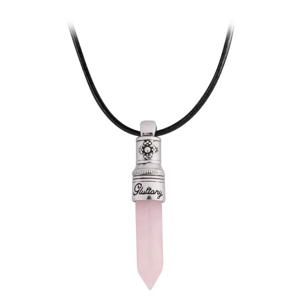 Rosa Gluttony Kette mit silbernem Anhänger und schwarzem Lederband
