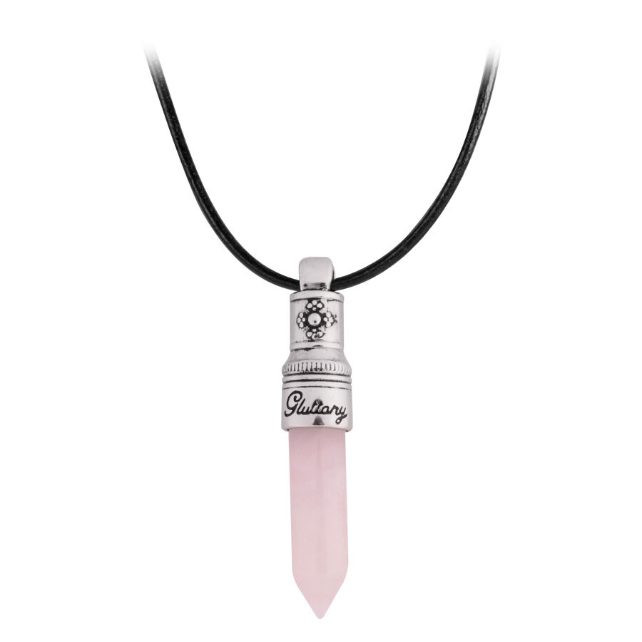 Collana Gluttony rosa con ciondolo argento e cordino in pelle nera