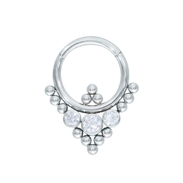 Clicker per septum in argento con design triangolare orientale e cristalli