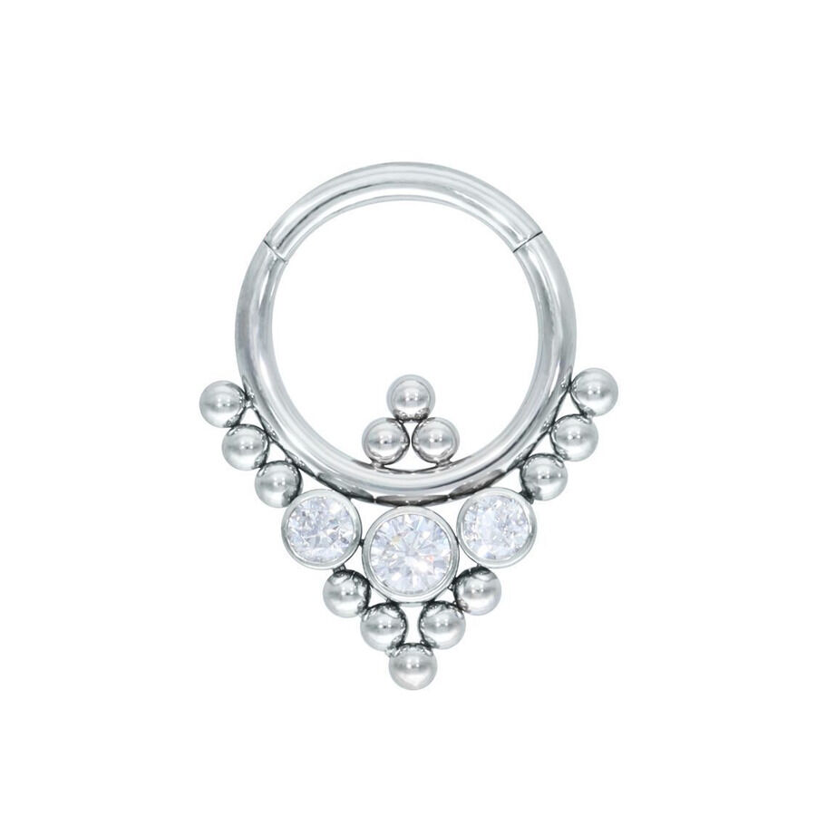 Clicker per septum in argento con design triangolare orientale e cristalli