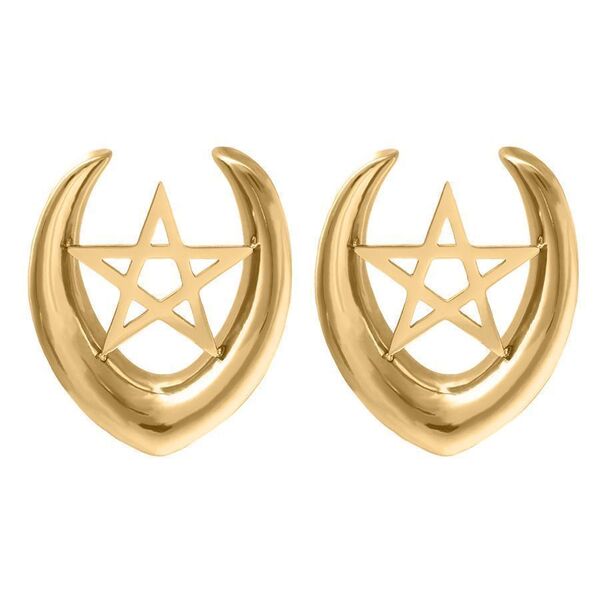 Ear Saddles doradas con diseño de pentagrama, 30,0 mm de tamaño, sobre fondo blanco