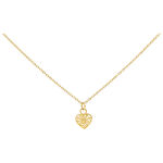 Collana con ciondolo a cuore dorato su sfondo bianco