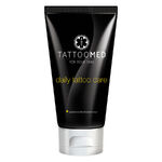 TattooMed® Crema de Cuidado en tubo negro de 100ml sobre fondo blanco