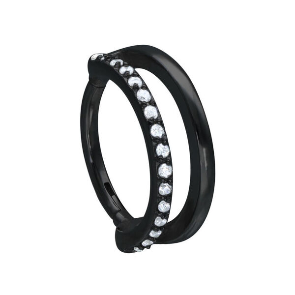 Musta lävistysrengas kristalleilla, 12,0 mm, valkoisella taustalla
