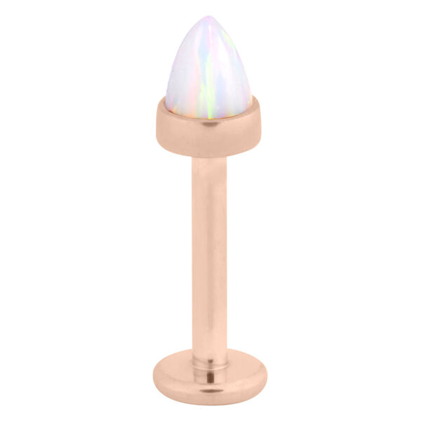 Labret mit roségoldenem Metall und weißem Opal auf weißem Hintergrund