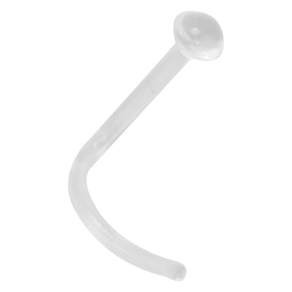 Tornillo nasal claro de bioplástico con bola de 2,5 mm sobre fondo blanco