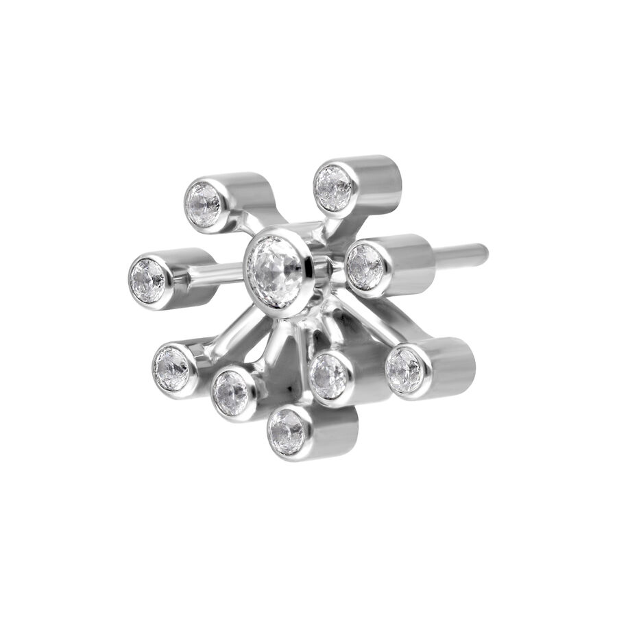 Inserto in titanio argento con otto cristalli scintillanti su sfondo bianco