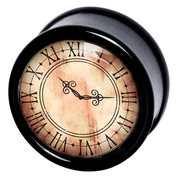 Schwarzer Plug mit antikem Uhr-Design und römischen Ziffern